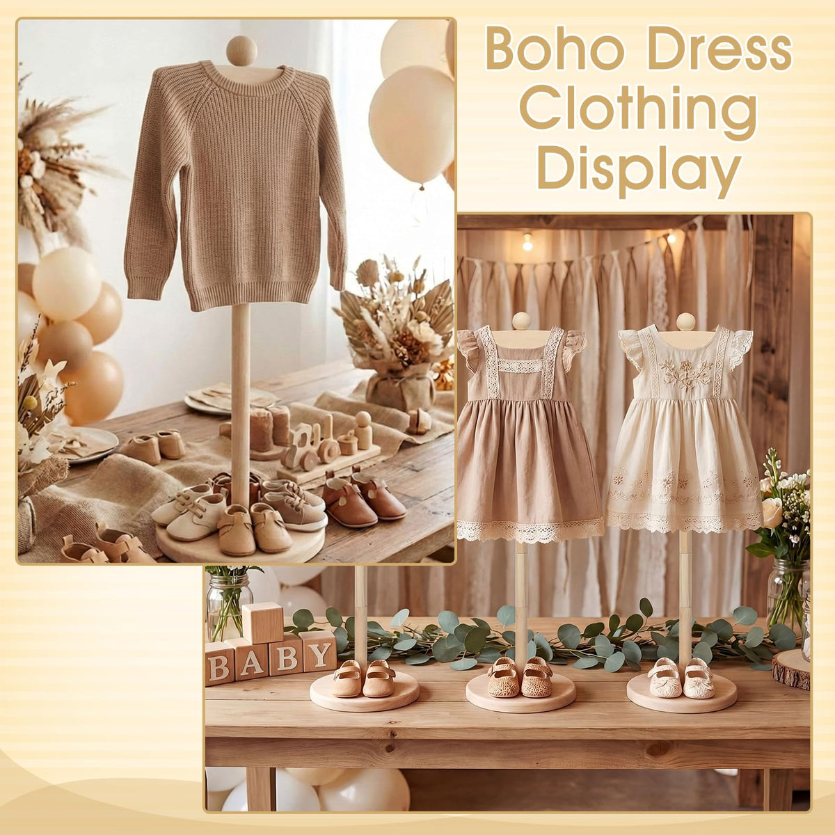Bucherry wooden baby shower centerpiece stand elevates table décor.