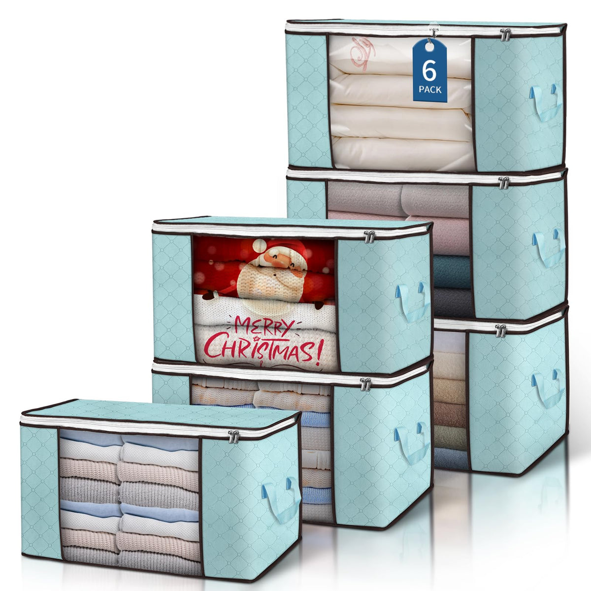 Budding Joy 90L blue storage bag with front view and clear window for quick viewing.