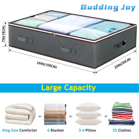 Budding Joy under bed bin with clear window to identify contents quickly