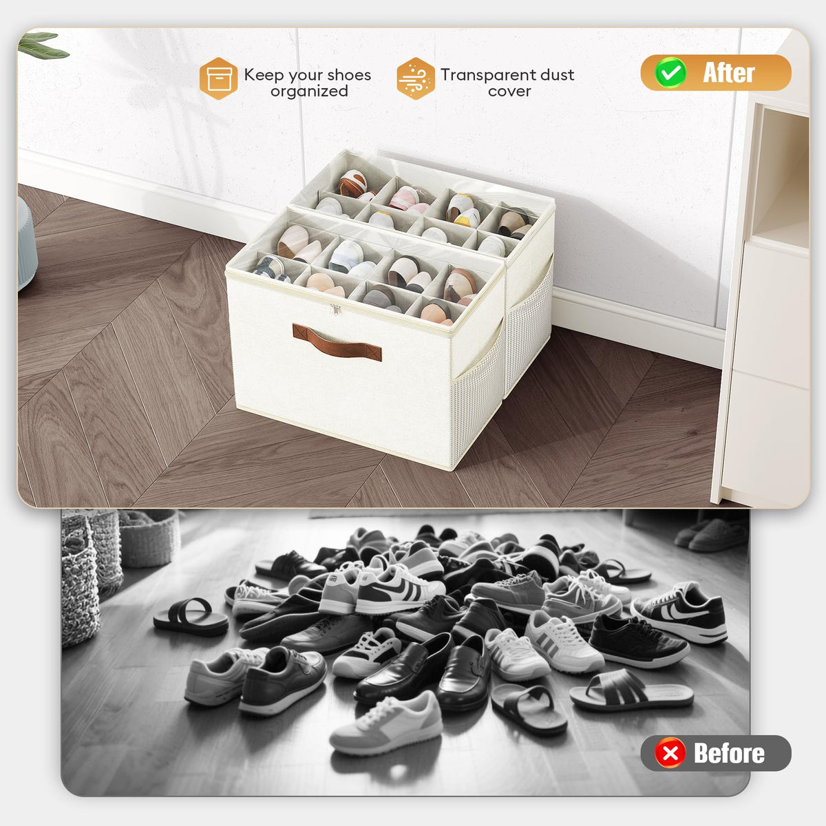Budding Joy shoe storage with transparent lid for dust protection and visibility