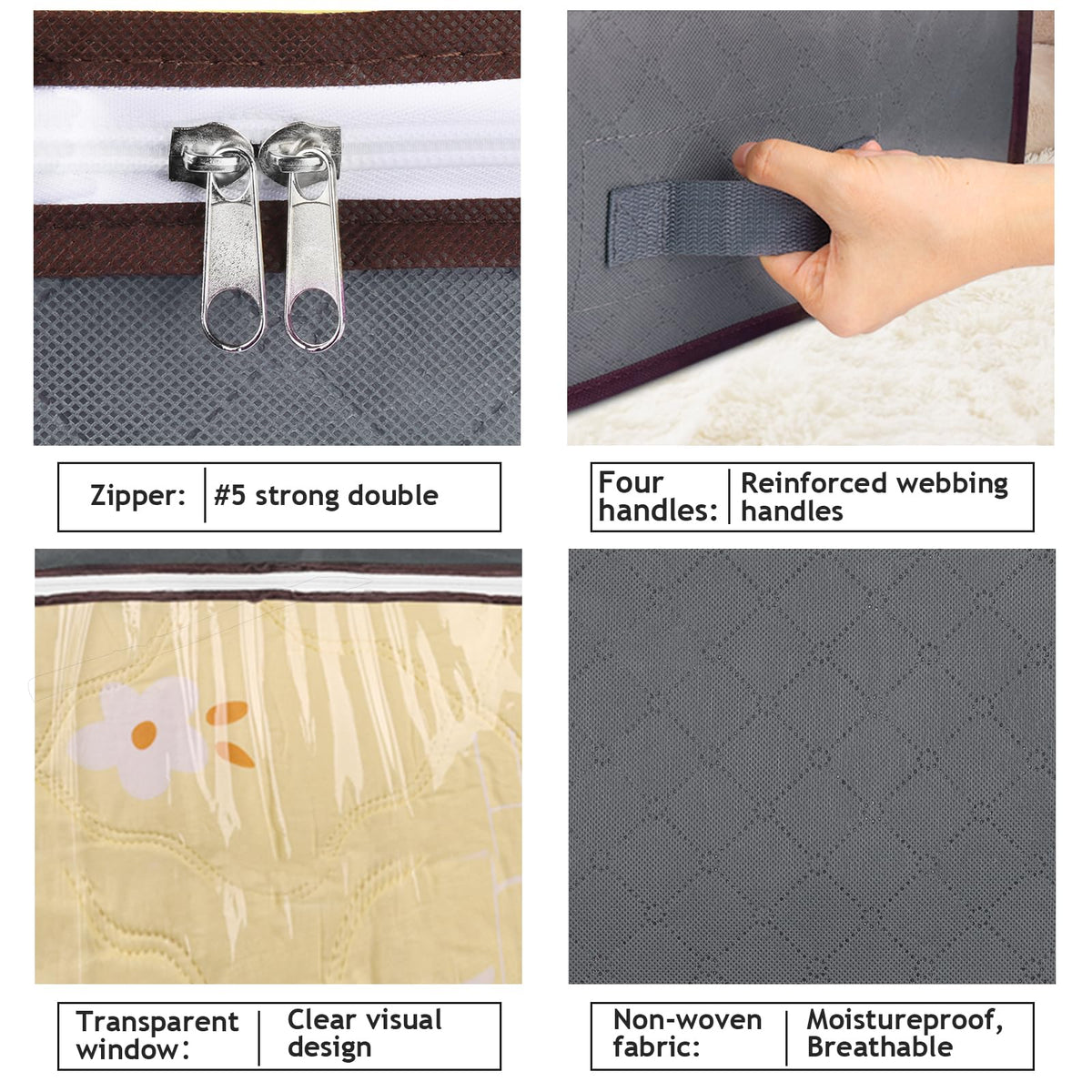 Budding Joy sturdy zipper fastener protects contents and deters dust.