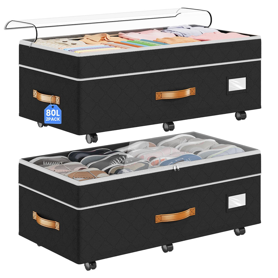 Budding Joy under-bed storage with wheels, 80L capacity for dorm clutter control.