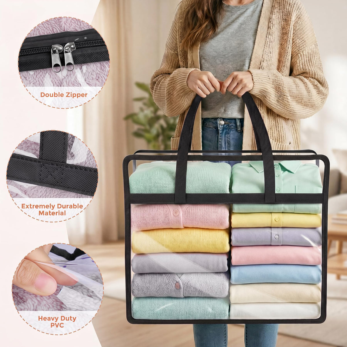 Budding Joy vinyl moving bag keeps bedding secure during transport