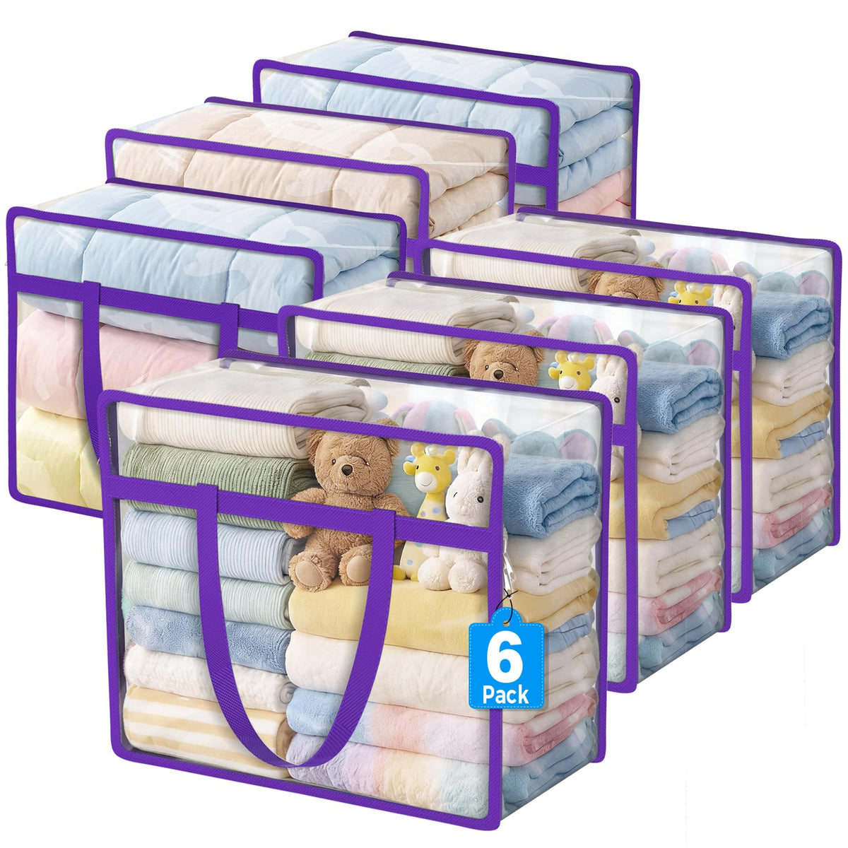 Budding Joy clear zippered storage bag for clothes showing contents clearly and organized.