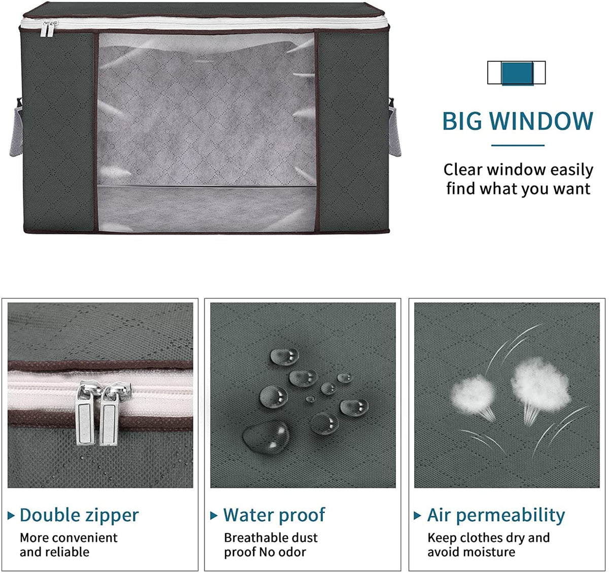 Budding Joy two-way zipper closure simplifies use when bags are full.