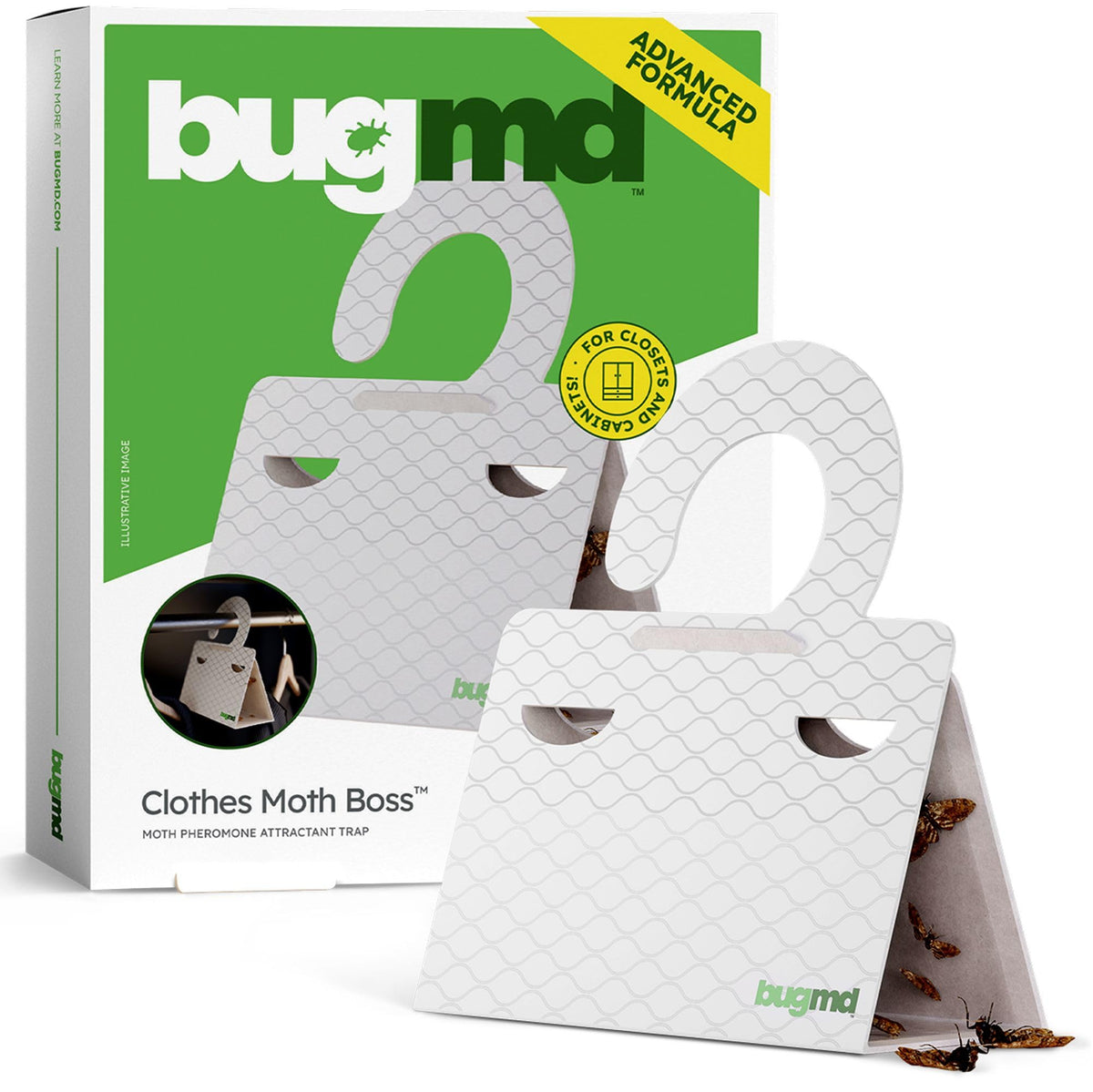 BugMD clothes moth traps, 6-count, for closets, non-toxic protection.