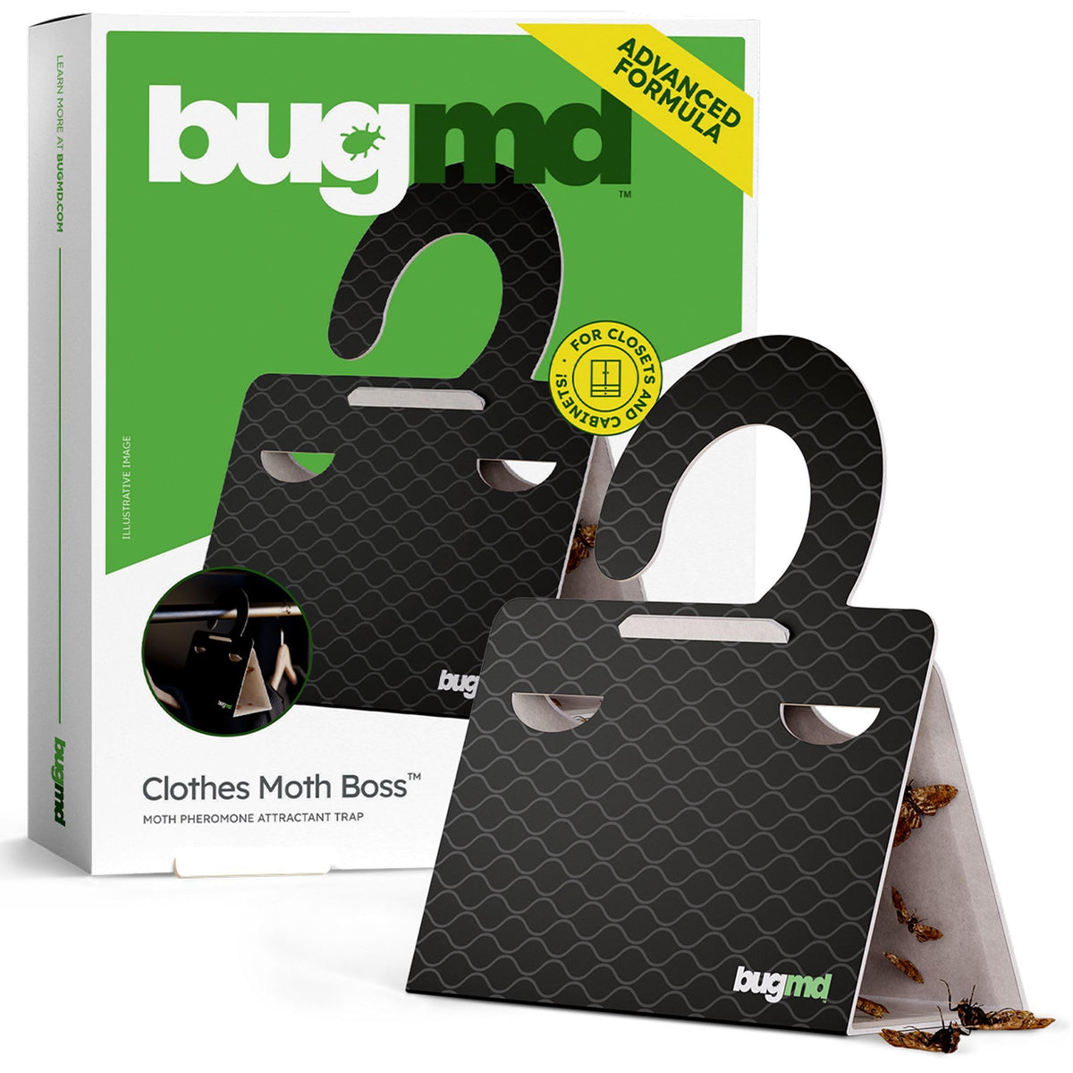 BugMD clothes moth traps placed in a closet, protecting fabrics with non-toxic precision