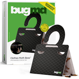 BugMD clothes moth traps placed in a closet, protecting fabrics with non-toxic precision