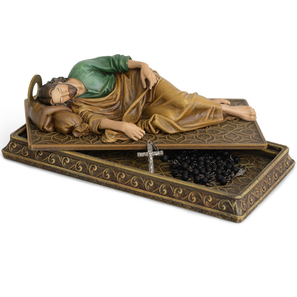 BC Buildclassic Saint Joseph statue with case base and metal halo for home devotion.