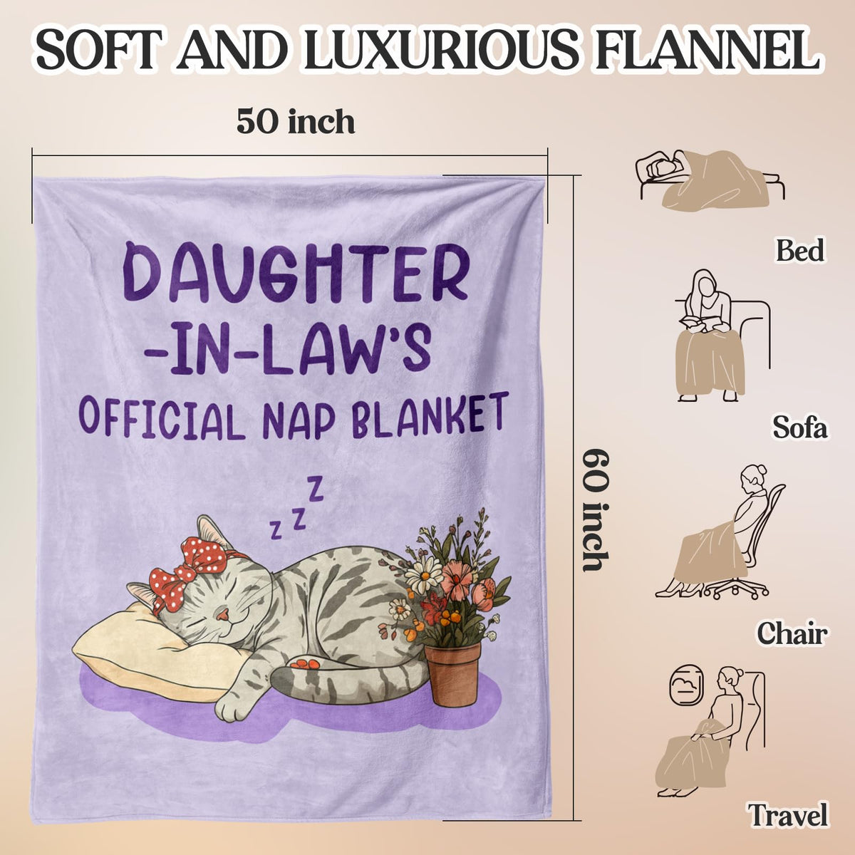 Buioata Daughter-in-Law blanket care in a cold wash cycle illustration.