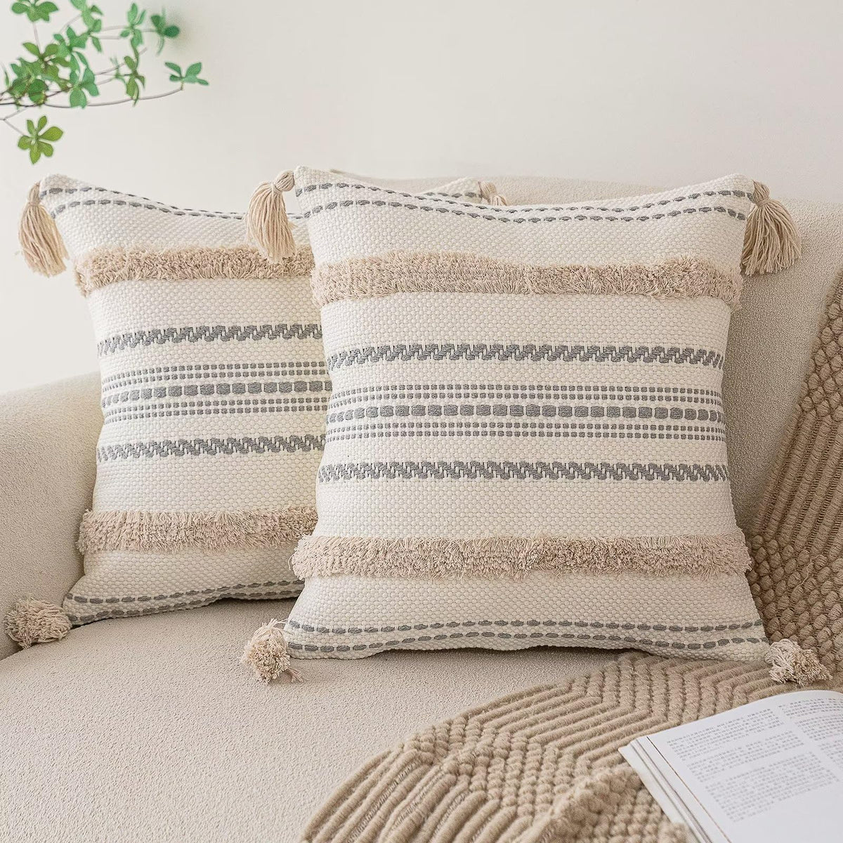 BUIOVBEY boho pillow cover with textured front for cozy living room decor