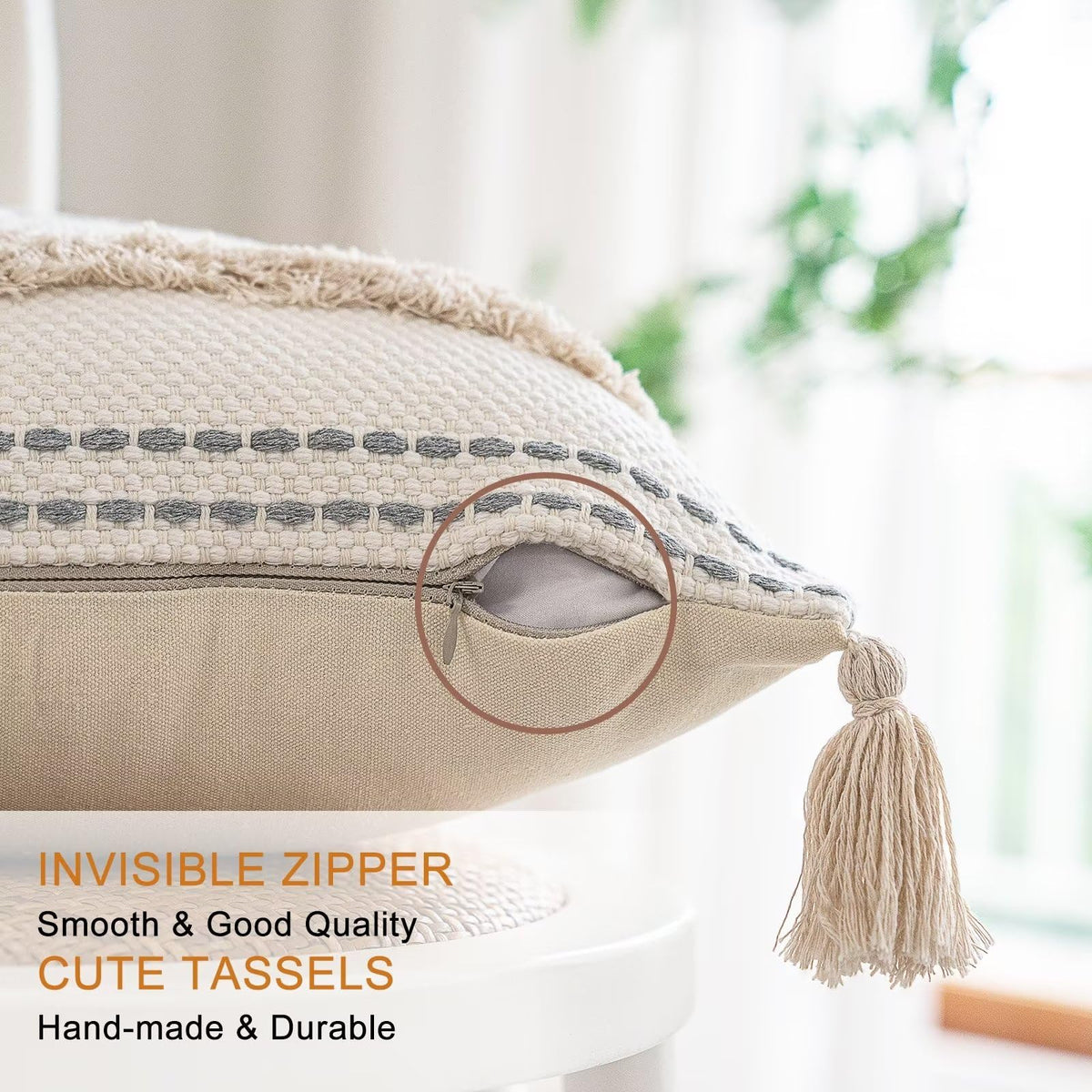 BUIOVBEY pillow cover with woven rope center design