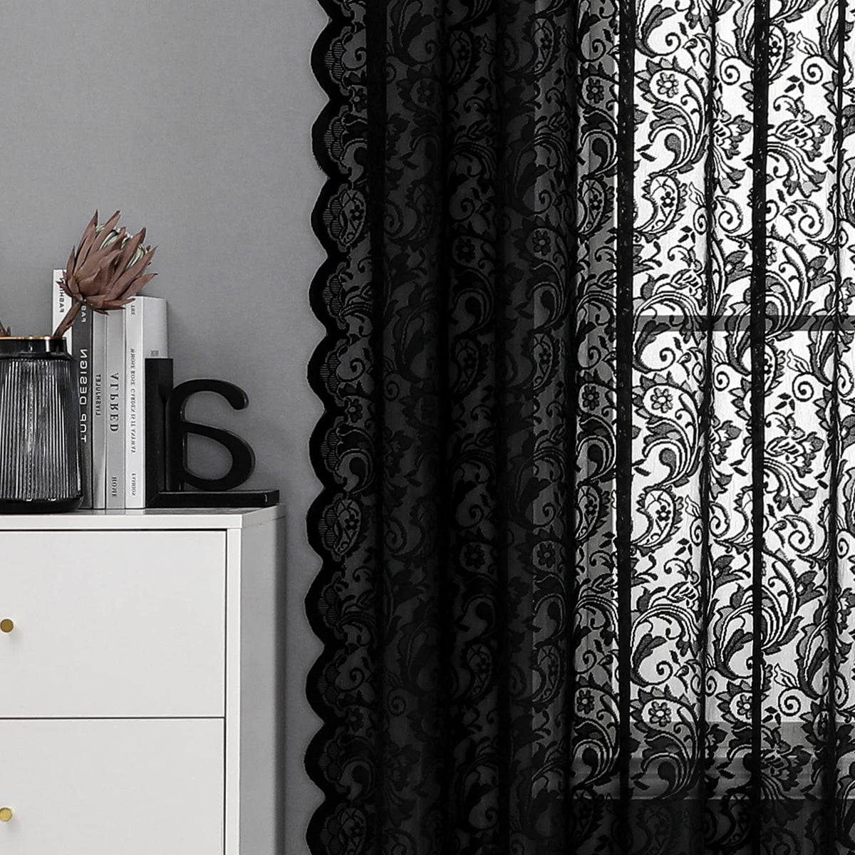 Bujasso light-filtering lace curtain creates airy, bright rooms.