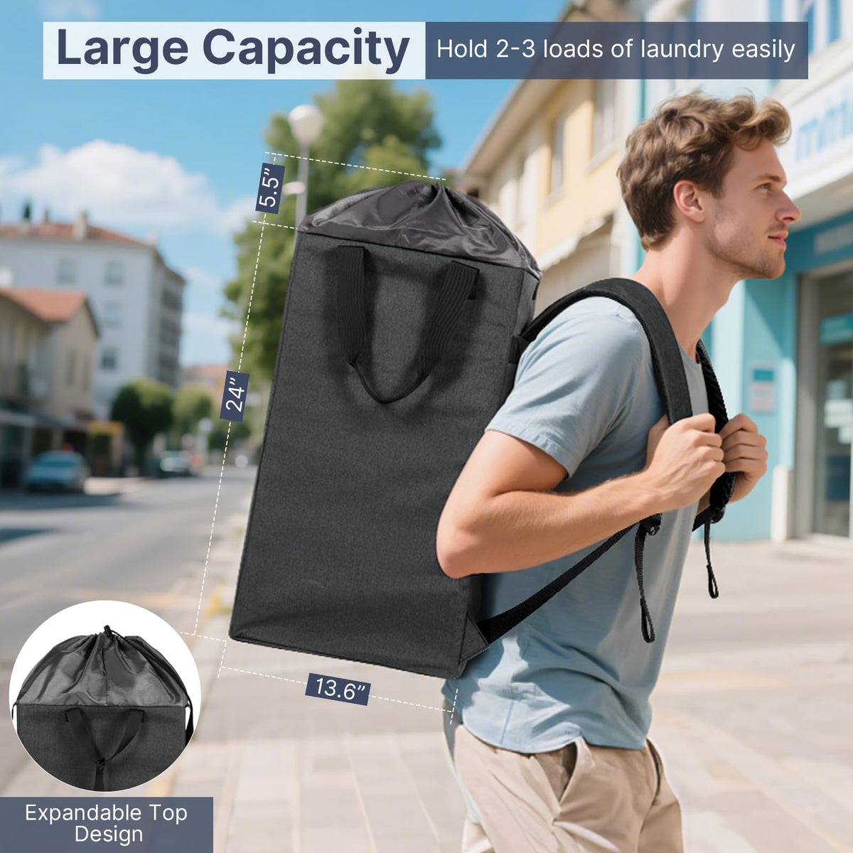 Bukere laundry backpack expandable top for bigger loads