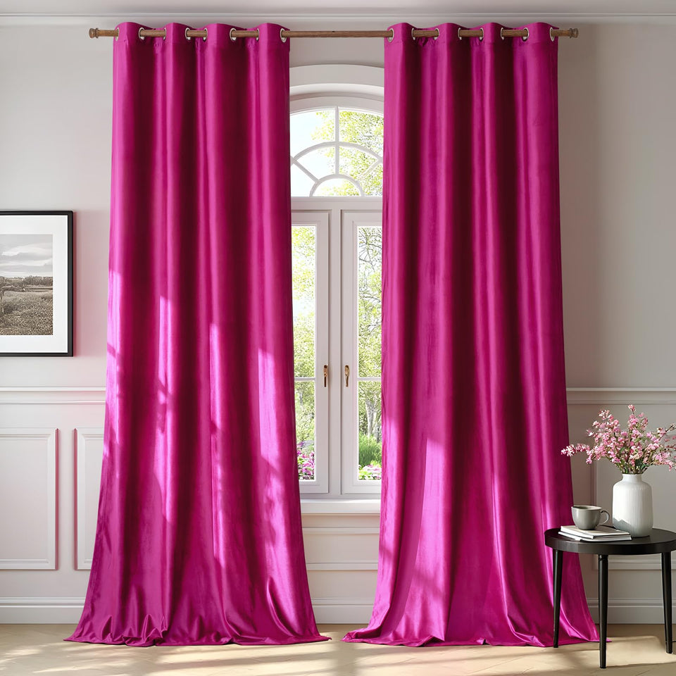 BULBUL hot pink velvet curtains with two panels for a bold living room look