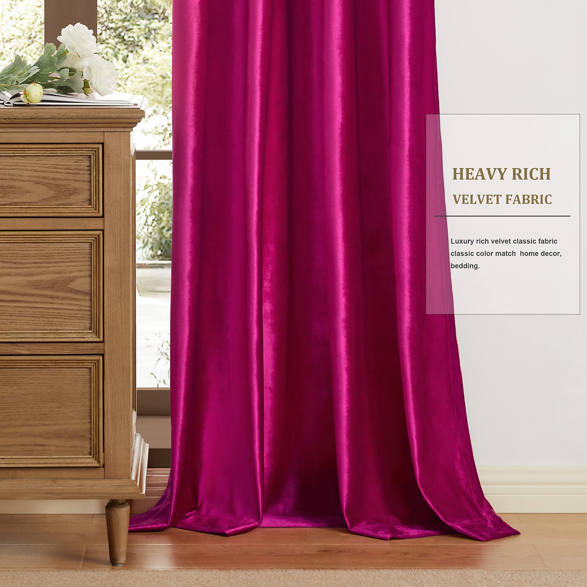 BULBUL hot pink velvet curtains styled to enhance modern and romantic decor