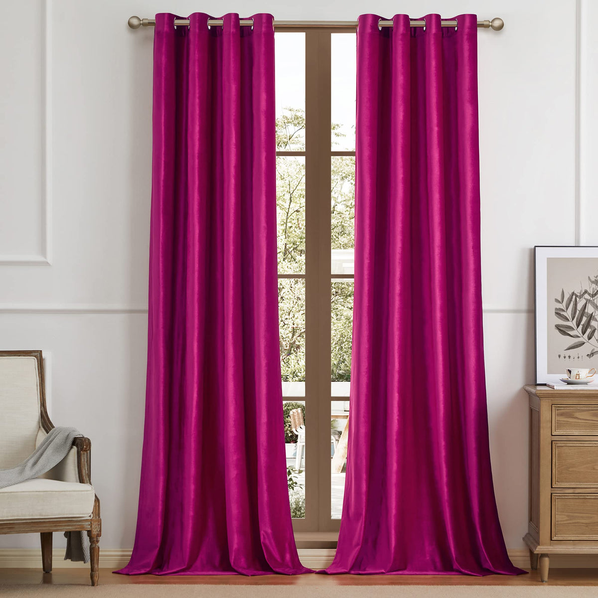 Soft-filtered light through BULBUL room darkening velvet panels for cozy ambiance