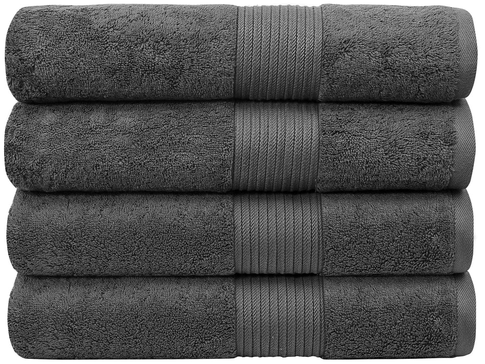 Bumble Towels dark-grey 4-pack folded, showing plush density for quick wrap after showers.