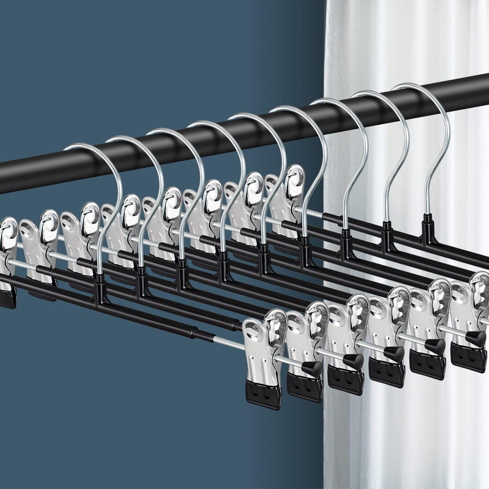 BUMODEL 12-inch pants hanger with clips keeps jeans secure and organized.