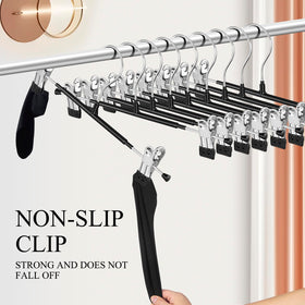 BUMODEL heavy-duty clothes hanger features rubber caps to protect fabrics.