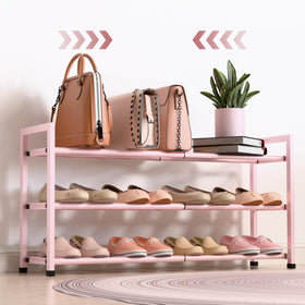 Bumusty 3-tier expandable shoe rack in closet stores up to 12 pairs.