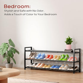 Bumusty 3-Tier Long Expandable Shoe Rack color options in black.
