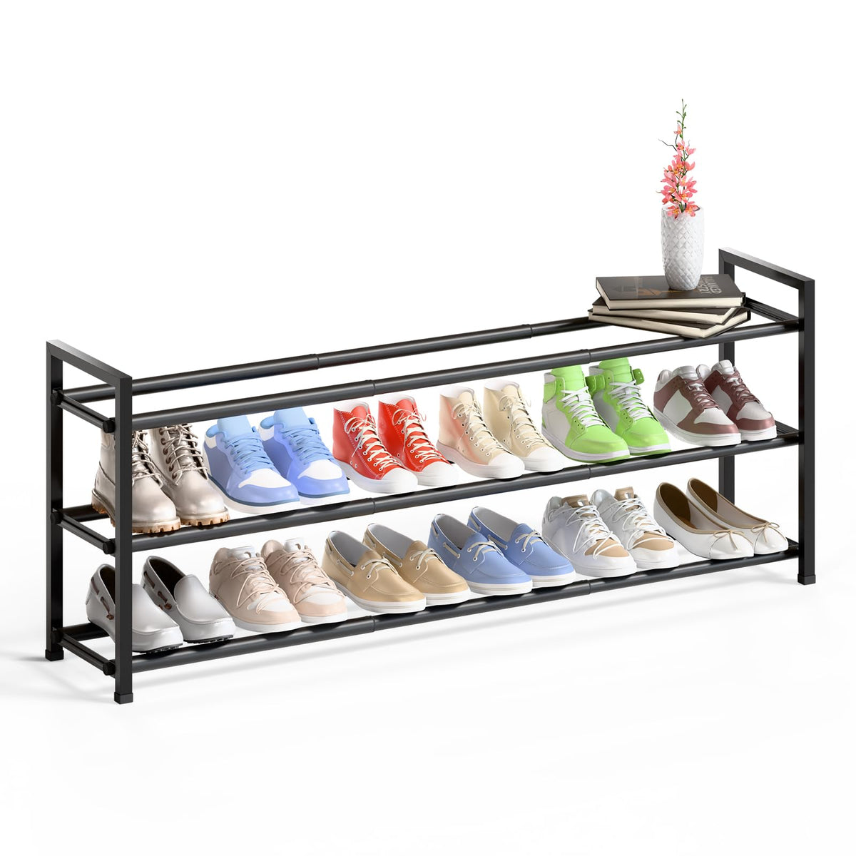 Bumusty 3-Tier Long Expandable Shoe Rack fits entryways and living spaces.