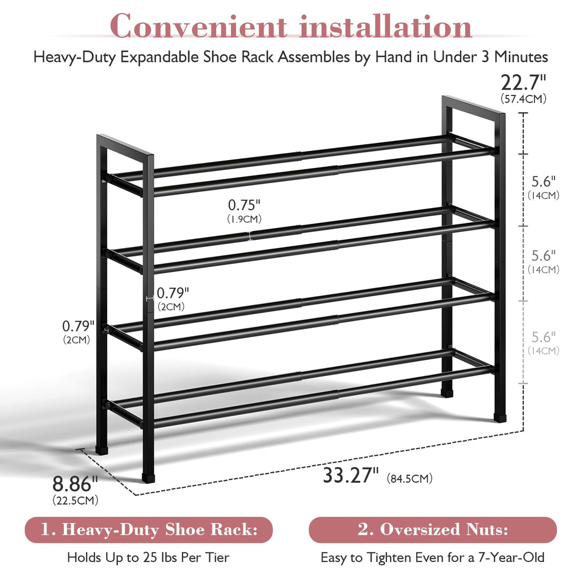Bumusty closet rack saves space while keeping footwear neatly organized.