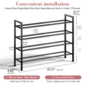 Bumusty closet rack saves space while keeping footwear neatly organized.