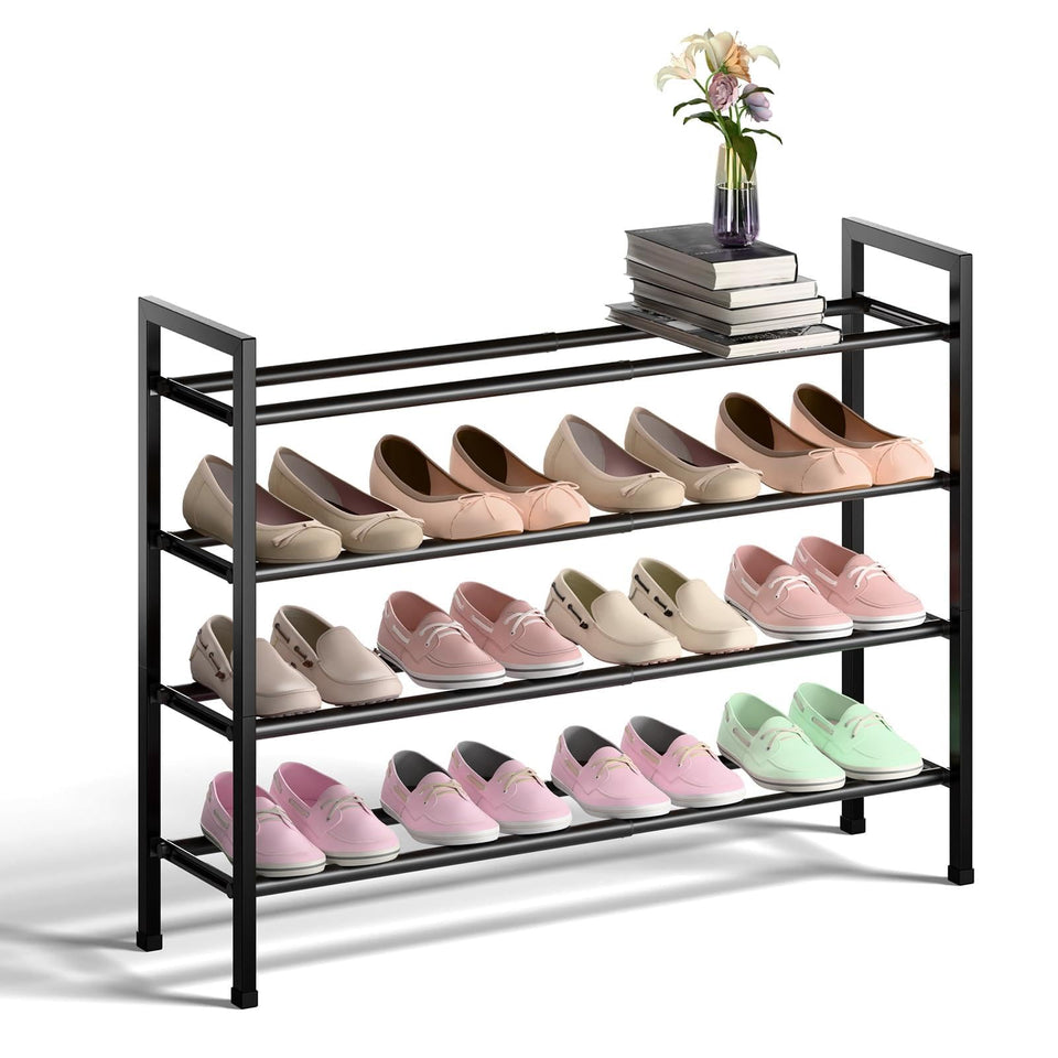Bumusty 4-tier expandable shoe rack fully extended for maximum closet organization.