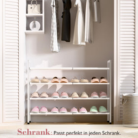 Bumusty 4-tier metal shoe rack provides sturdy storage for sandals to boots.