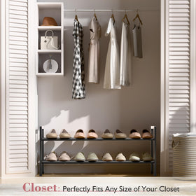 Bumusty adjustable shoe rack 18-33 inches for compact spaces and versatile setup.