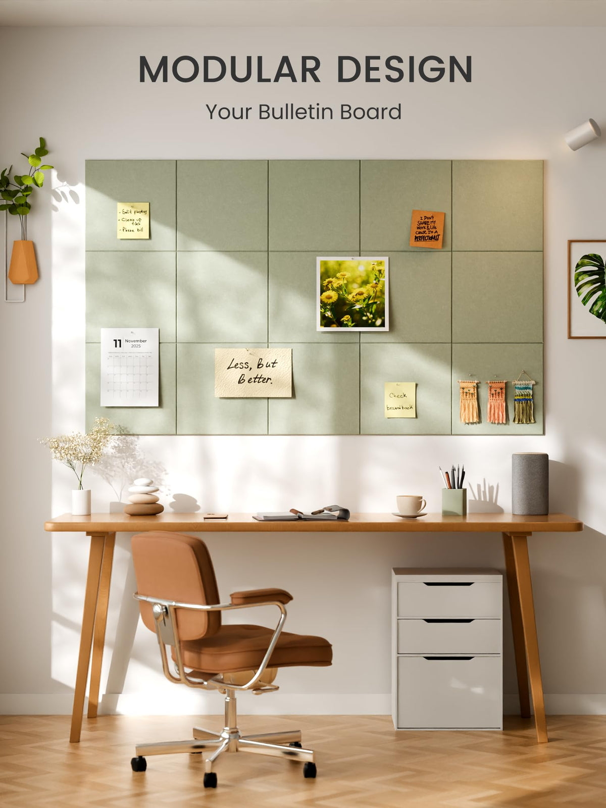 Bumusty beveled-edge tiles provide a clean, professional look