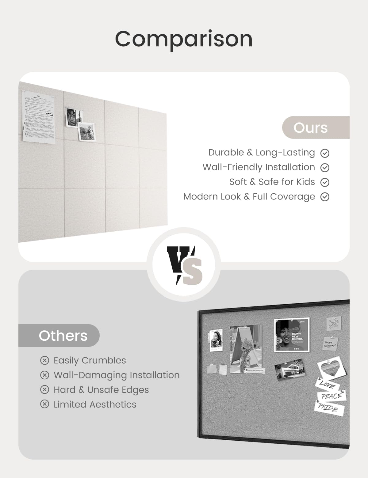 Bumusty durable bend-resistant felt for long-lasting wall display