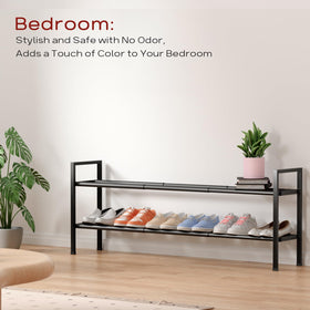 Bumusty entryway organization helps keep footwear neatly arranged at the door.