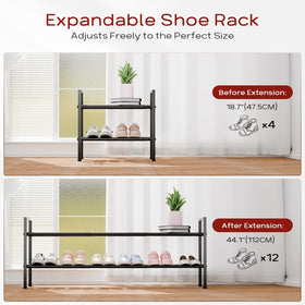 Bumusty extendable shoe rack opens 18 to 44 inches for flexible storage.