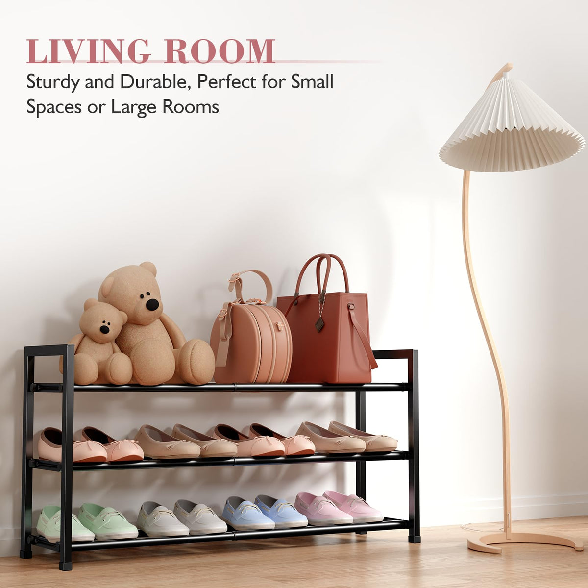 Bumusty heavy-duty metal tubes provide sturdy footwear storage.