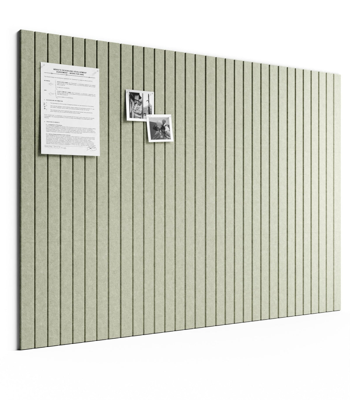 Bumusty large sage felt bulletin tiles arranged for a flexible wall display.