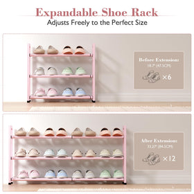 Bumusty pink front-door shoe rack adds stylish storage for entryways.