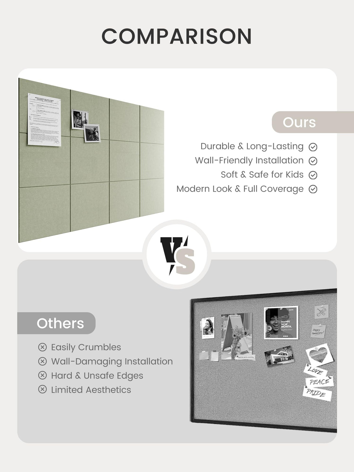 Bumusty sage felt board helps reduce ambient noise in busy spaces