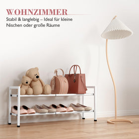 Bumusty shoe rack placed in entryway, sturdy design supports sandals and boots.