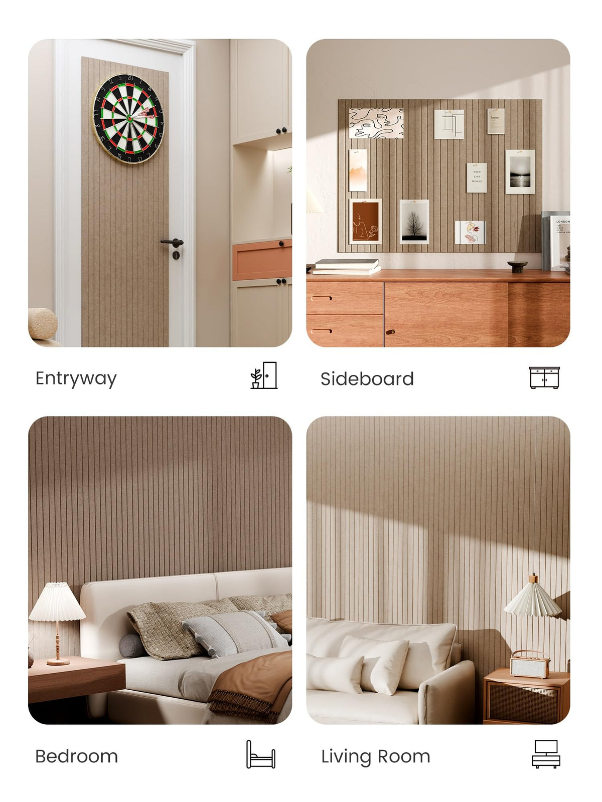 Bumusty taupe felt board with beveled edges for a clean, modern look