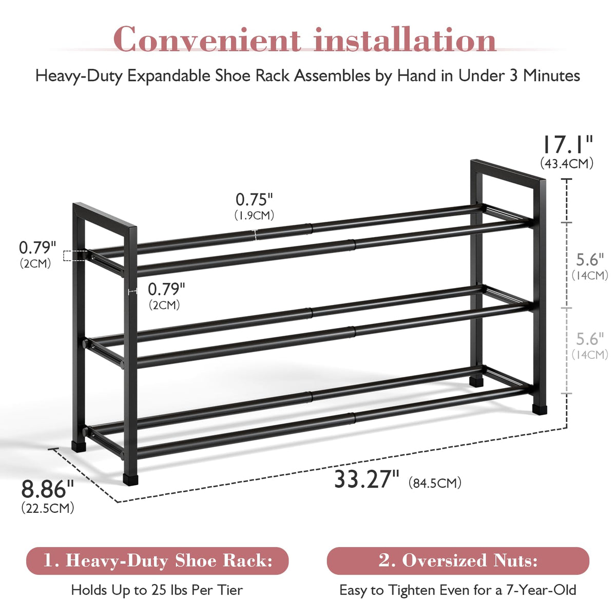 Bumusty tool-free assembly for quick setup.