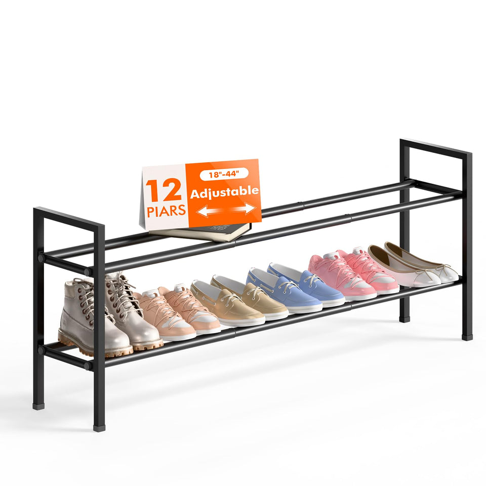 Bumusty two-tier expandable rack during assembly simplifies closet organization.