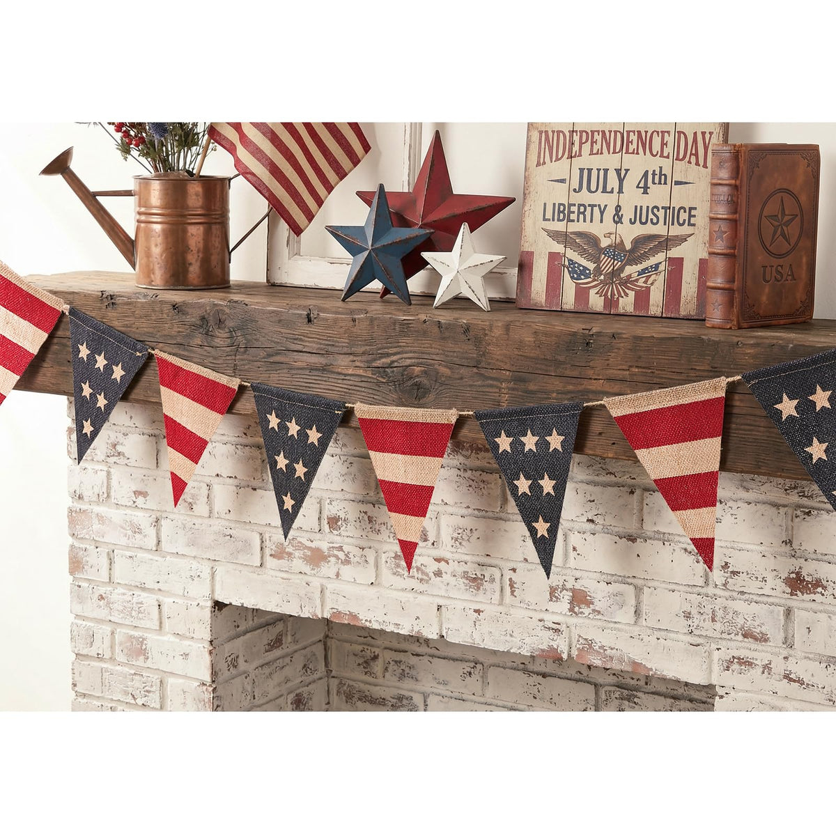 Bunny Chorus burlap banner pennants on display adds rustic charm for mantel decor