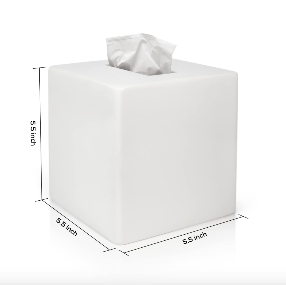 bUnusual resin tissue box cover with rounded edges fits desks and counters neatly.
