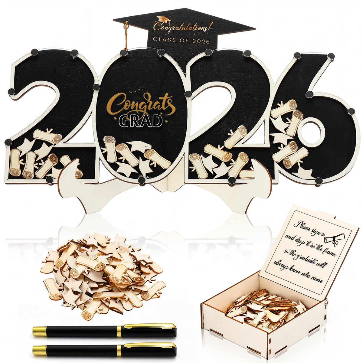 Burbell graduation guest book with cap design for guest messages.