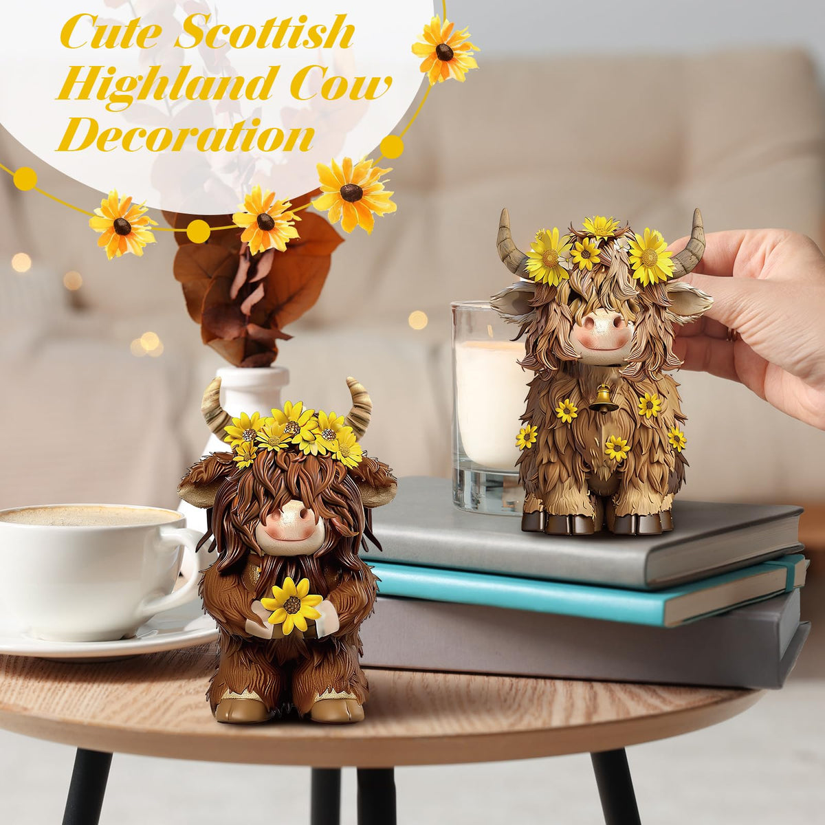 Gift-ready Highland Cow set by Burbell for housewarmings and rustic occasions.