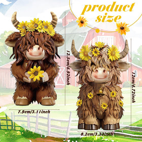 Dark brown Highland Cow figure crafted in durable resin with floral accents.