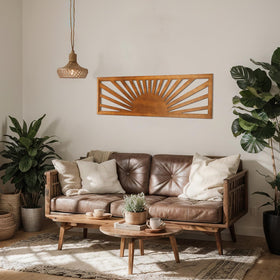 Burbell Sun wall decor displayed above a console creates focal interest.